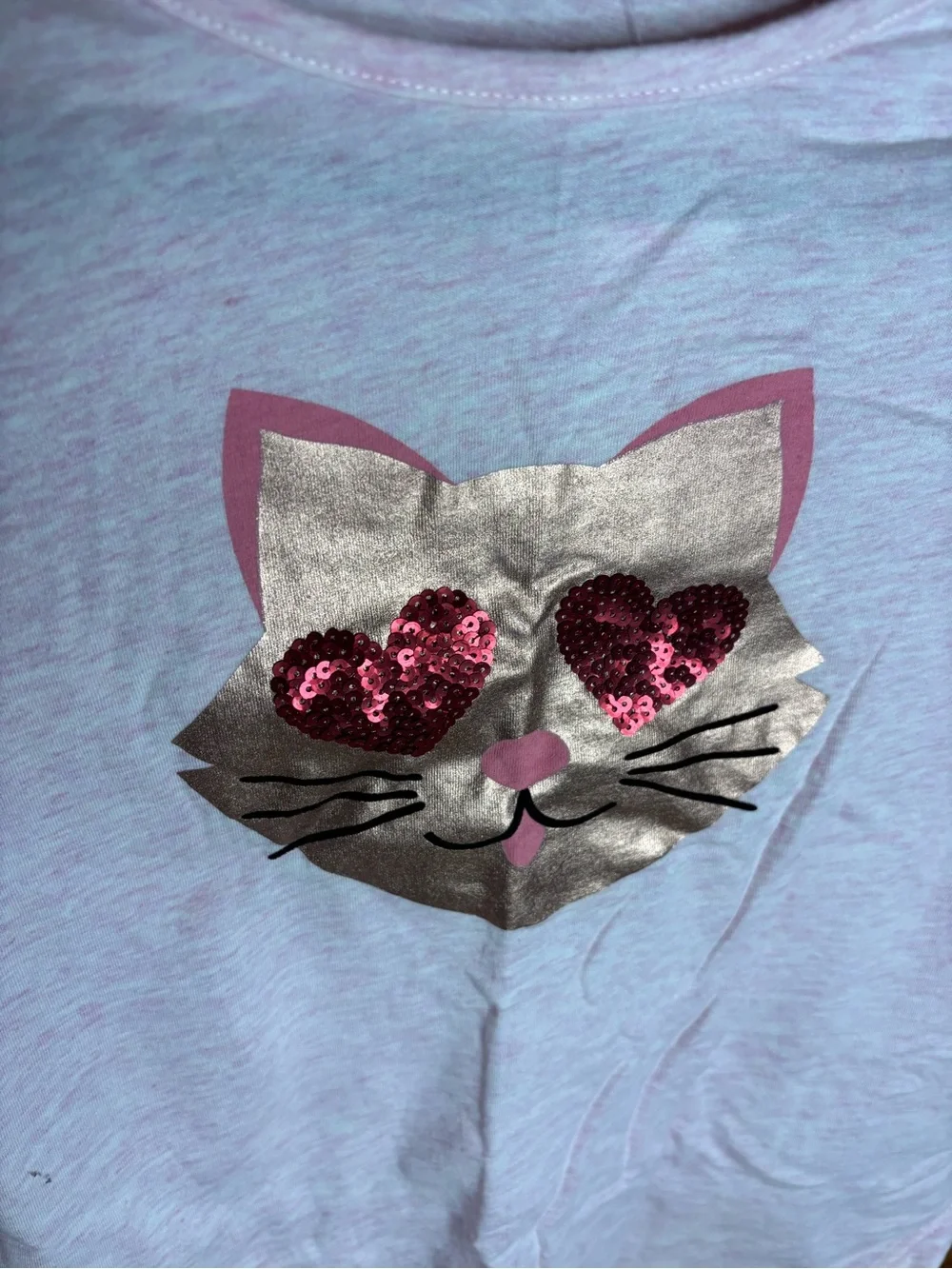Girls' Pink Heart-Eye Cat Long Sleeve Top